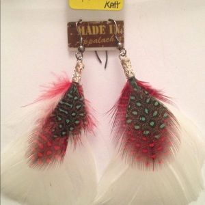 White feather handmade in Appalachia earrings
